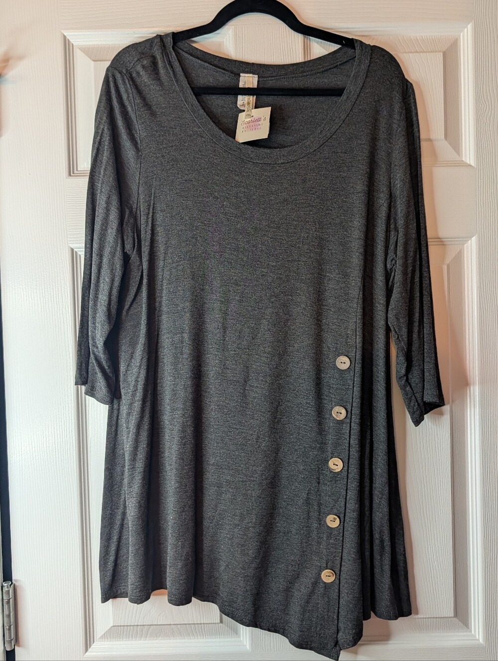 Moa Collection Women’s 3XL Charcoal Gray Asymmetrical Tunic Top Button Detail